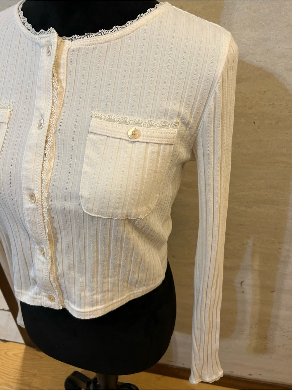 J.Crew Ribbed Lace-Trim
Cropped Cardigan - Picture 4 of 11